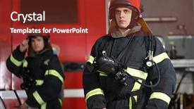  Presentation with fire system - PPT theme featuring two firefighters in protective clothing background and a tawny brown colored foreground