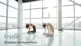  Presentation with females - Slide set consisting of two-fit-young-females background and a sky blue colored foreground