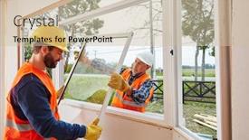  Presentation with house building - Colorful PPT layouts enhanced with two-fitters-from-glaserei-build backdrop and a soft green colored foreground