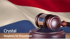  Presentation with judge gavel or law hammer - Colorful slide deck enhanced with two flags - hammer and gavel against 3d backdrop and a ocean colored foreground