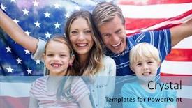  Presentation with 3d figure american flag - Slide deck enhanced with two flags - happy family holding american flag background and a light blue colored foreground