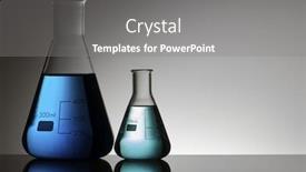  Presentation with flasks - Presentation theme having two flasks with liquid blue and green background and a gray colored foreground