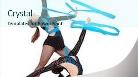  Presentation with flexible - Audience pleasing PPT layouts consisting of two flexible gymnasts dancing with blue ribbons isolated on white background backdrop and a cool aqua colored foreground