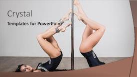  Presentation with flexible - Beautiful PPT theme featuring two flexible young girls doing difficult acrobatic tricks with a pole backdrop and a light gray colored foreground