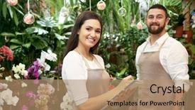  Presentation with greenhouse gases - Beautiful presentation theme featuring two florists working in greenhouse backdrop and a coral colored foreground