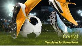  Presentation with football - Audience pleasing PPT theme consisting of two-football-player-man backdrop and a tawny brown colored foreground