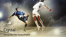  Presentation with football stadium - Audience pleasing PPT theme consisting of two football players in jump backdrop and a coral colored foreground