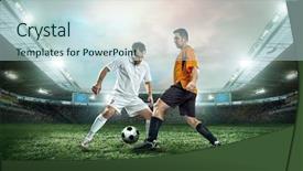  Presentation with football plays - Audience pleasing slide set consisting of two football players with ball backdrop and a  colored foreground