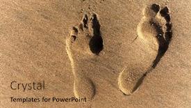  Presentation with footprints - PPT theme consisting of two-footprints-in-the-wet background and a coral colored foreground