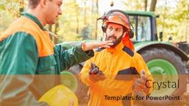  Presentation with timber harvest - Presentation theme having two-forest-workers-or-foresters background and a gold colored foreground