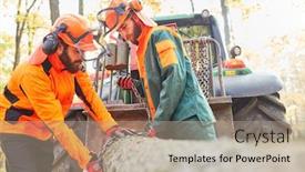  Presentation with utility workers - Presentation having two-forest-workers-with-forwarders background and a coral colored foreground