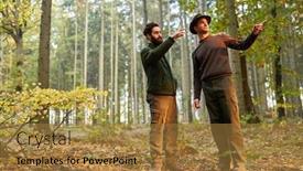  Presentation with forest - PPT theme having population growth - two foresters discuss the forest background and a gold colored foreground