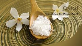  Presentation with oak wood texture and - Presentation consisting of two frangipani flower and salt in spoon on wooden texture background and a gold colored foreground