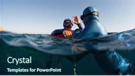  Presentation with safety training - Audience pleasing slides consisting of two free divers training backdrop and a navy blue colored foreground