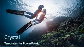 Presentation with sea coral - PPT layouts consisting of two-freedivers-swim-over background and a navy blue colored foreground