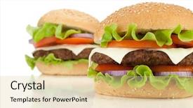  Presentation with burgers - Presentation design enhanced with two fresh burgers isolated on white background background and a lemonade colored foreground