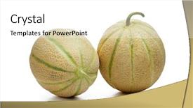  Presentation with melon - Beautiful presentation featuring two fresh cantaloupe melons backdrop and a white colored foreground