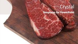  Presentation with wood board - Presentation theme featuring two fresh raw marble beef meat sirloin porterhouse steak on dark wood cut board isolated on white background background and a tawny brown colored foreground
