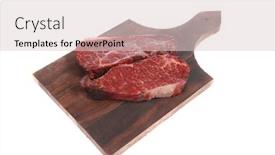  Presentation with wood board - Presentation theme consisting of two fresh raw marble beef meat sirloin porterhouse steak on dark wood cut board isolated on white background background and a lemonade colored foreground