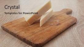  Presentation with triangle - PPT layouts consisting of two fresh triangle french delicacy parmesan cheese pieces on wooden cut board over table background and a mint green colored foreground