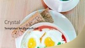  Presentation with healthy breakfast - Presentation theme consisting of two-fried-eggs-cooked background and a coral colored foreground