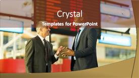  Presentation with friendly - Presentation theme enhanced with friendly businessmen talking at airport background and a tawny brown colored foreground