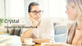  Presentation with coffee talk - Amazing slides having two friendly colleagues relaxing backdrop and a lemonade colored foreground