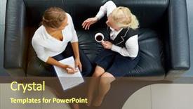  Presentation with planning - PPT theme consisting of two friendly employees sitting background and a tawny brown colored foreground