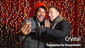  Presentation with multimedia wall television video broadcast - Presentation theme having two friends doing a video background and a dark gray colored foreground