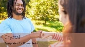  Presentation with cool - Slides enhanced with two-friends-greet-each background and a coral colored foreground