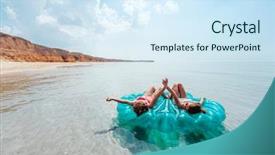  Presentation with clear water - Slide set featuring two friends on lilo chilling background and a sky blue colored foreground