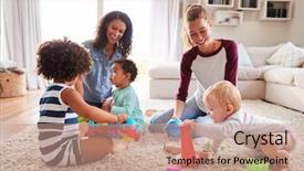  Presentation with kids playing - Colorful presentation enhanced with two friends playing with toddler backdrop and a coral colored foreground