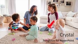  Presentation with two cute sisters playing - Presentation design having two friends playing with toddler background and a coral colored foreground