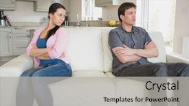  Presentation with dispute - Presentation design with two friends sitting on the couch in the living room having a dispute background and a light gray colored foreground