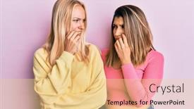  Presentation with pink nails - PPT theme consisting of two-friends-standing-together-over background and a blonde colored foreground