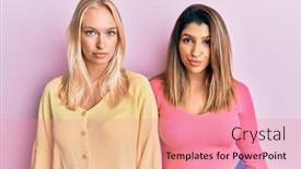  Presentation with pink simple - Slide set having two-friends-standing-together-over background and a coral colored foreground