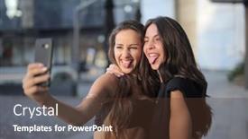  Presentation with faces - Beautiful theme featuring two-friends-take-a-selfie backdrop and a tawny brown colored foreground