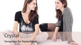  Presentation with two people talking - Amazing slides having two friends talking to each backdrop and a  colored foreground