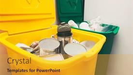  Presentation with garbage - PPT theme having two-full-trash-cans background and a gold colored foreground