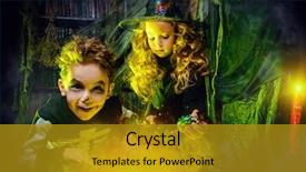  Presentation with children - Theme with two funny children in costumes background and a gold colored foreground