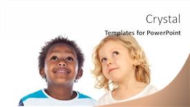 Presentation with diverse children cartoons - PPT theme enhanced with two-funny-children-looking-up background and a white colored foreground