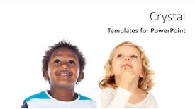  Presentation with diverse children cartoons - Audience pleasing presentation theme consisting of two-funny-children-looking-up backdrop and a white colored foreground