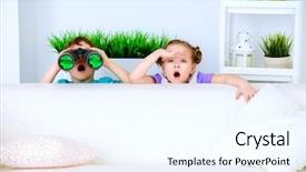  Presentation with children playing - Beautiful PPT layouts featuring two funny children playing war backdrop and a sky blue colored foreground