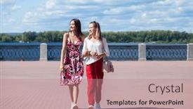  Presentation with teenagers - PPT layouts enhanced with two-funny-girlfriends-teenagers background and a coral colored foreground