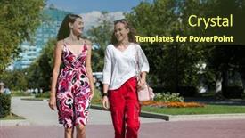  Presentation with teenagers - Presentation theme featuring two-funny-girlfriends-teenagers background and a tawny brown colored foreground