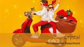  Presentation with christmas kids - Beautiful PPT layouts featuring two-funny-joyful-kids-ride backdrop and a gold colored foreground