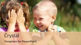  Presentation with kids playing - Colorful presentation theme enhanced with two funny kids are playing backdrop and a lemonade colored foreground