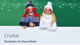  Presentation with kids space - Theme enhanced with two-funny-kids-in-winter background and a sky blue colored foreground