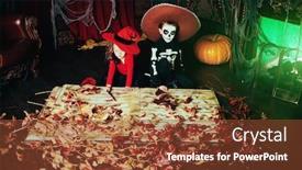  Presentation with magic book - PPT theme consisting of two-funny-kids-in-witch background and a tawny brown colored foreground