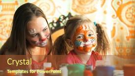  Presentation with artistic - Presentation consisting of two-funny-sisters-playing background and a tawny brown colored foreground